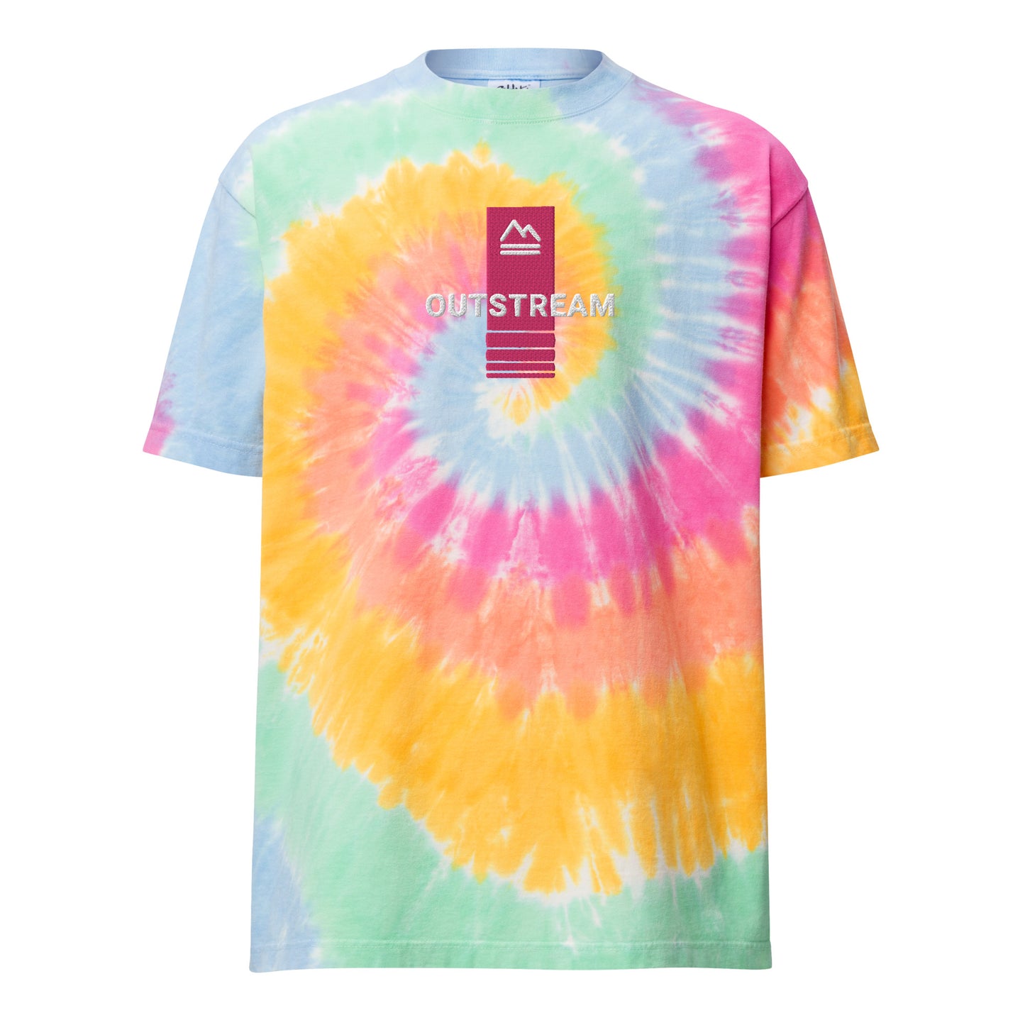 Pink Rainbow Oversized Embroidered Tie-Dye T-Shirt